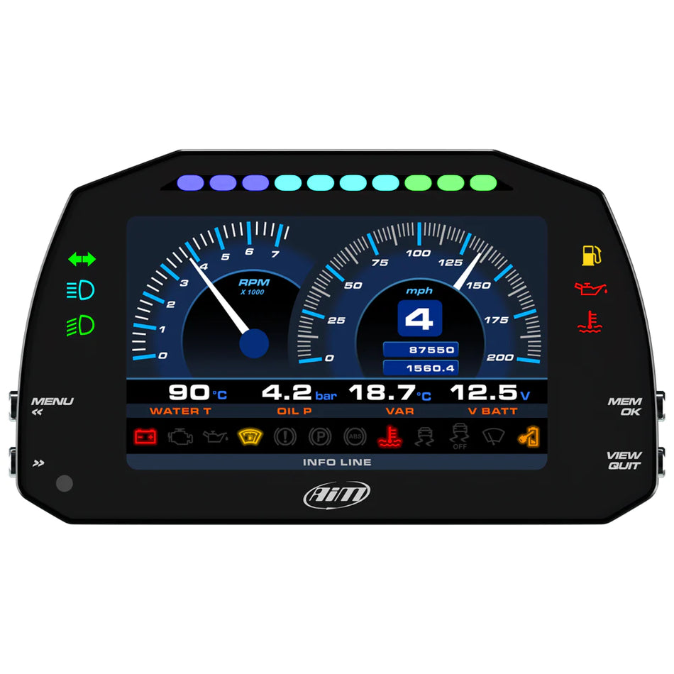 AiM MXS 1.3 Strada Motorcycle 5" TFT Dash Display with Road or Race Icons