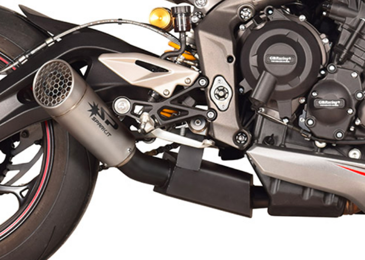 Triumph Street Triple 765R / RS / S 2021> Spark Stainless Steel Box & Grid-O Slip On (Homologated)