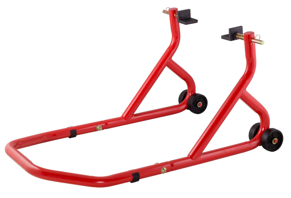 BIKETEK REAR PADDOCK STAND WITH SWING ARM CUP ADAPTORS - RED